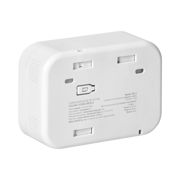 Battery powered carbon monoxide detector with TEST button, service life 10 years, EN 50291-1:2018 compliance