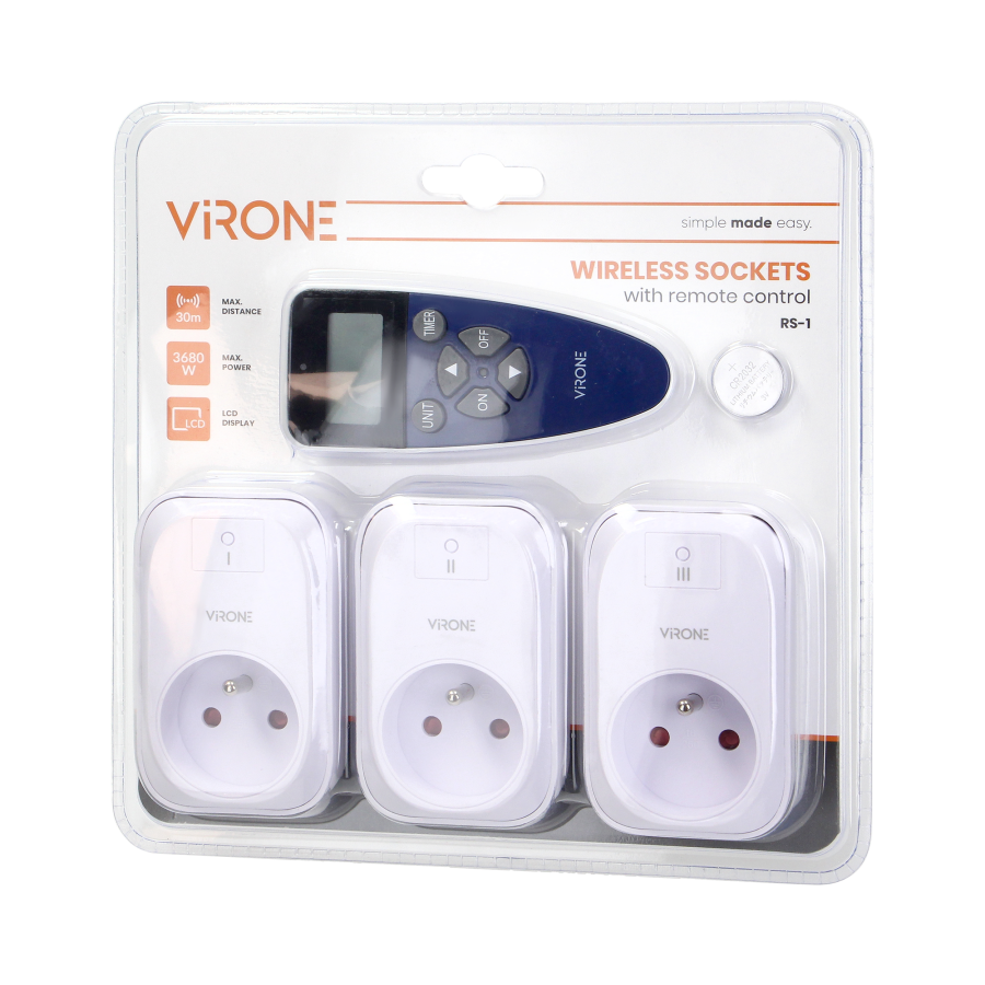 Set of wireless sockets with remote control and timer function, 3+1
