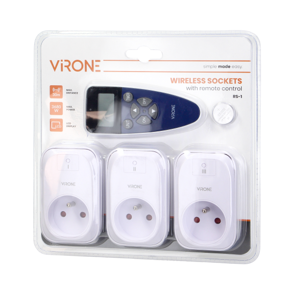 Set of wireless sockets with remote control and timer function, 3+1
