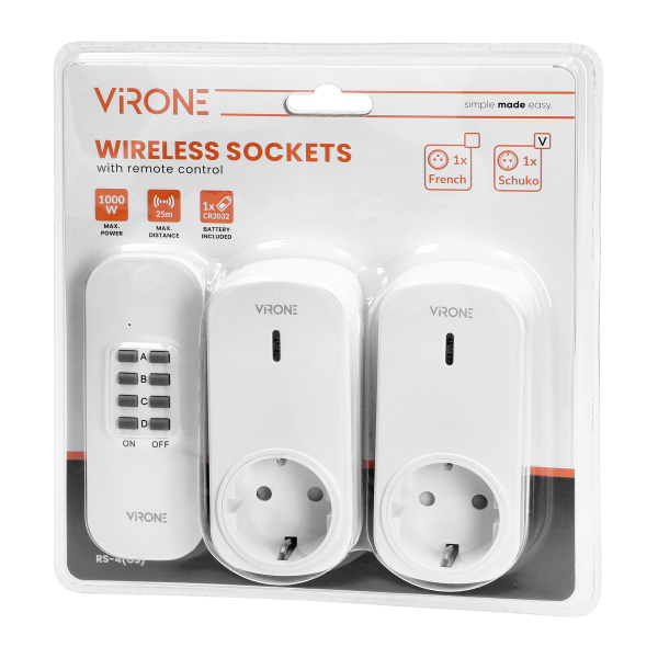 Set of wireless sockets with remote control, 2+1, Schuko