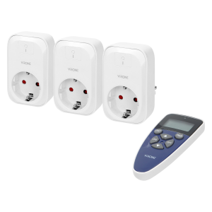 Set of wireless sockets with remote control and timer function, 3+1, Schuko