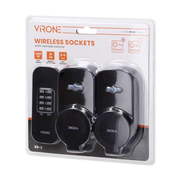 Set of wireless sockets with a remote control unit, 2+1, IP44