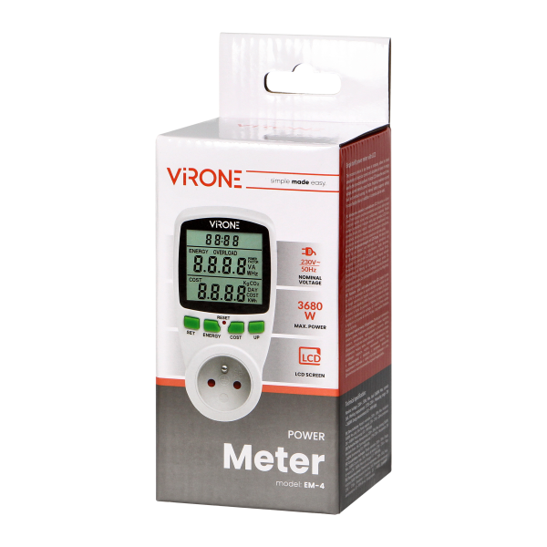 Single tariff power meter, energy calculator with LCD display, built-in battery