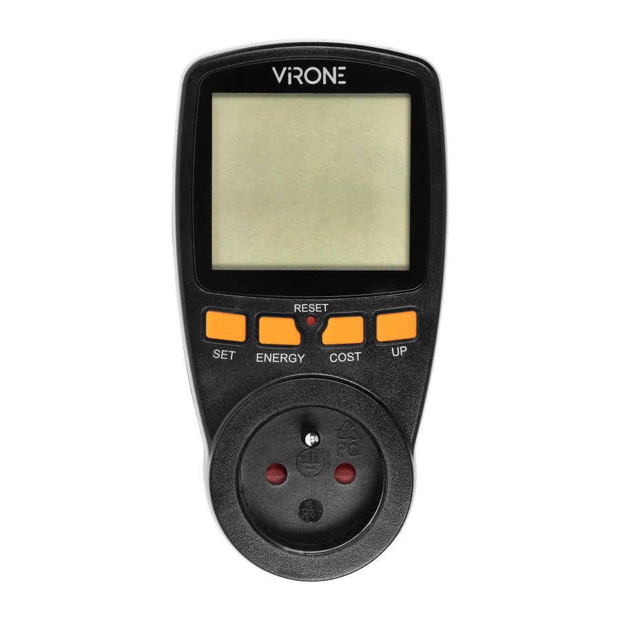 Single tariff power meter, energy calculator with LCD display, built-in battery, black