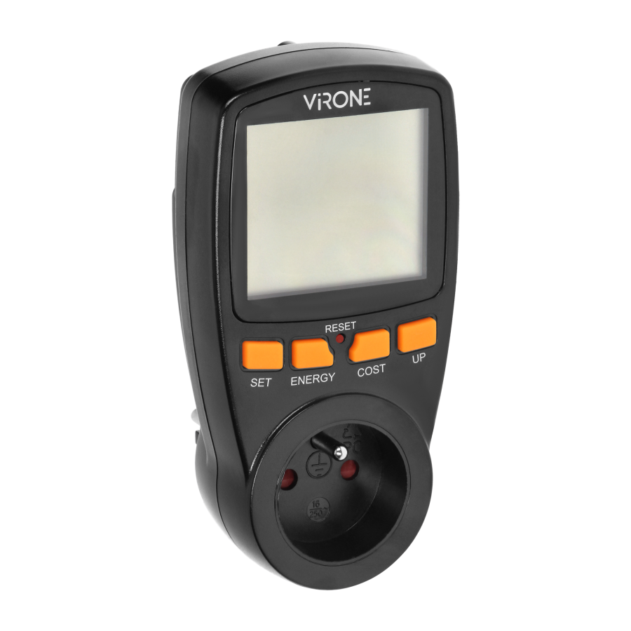 Single tariff power meter, energy calculator with LCD display, built-in battery, black