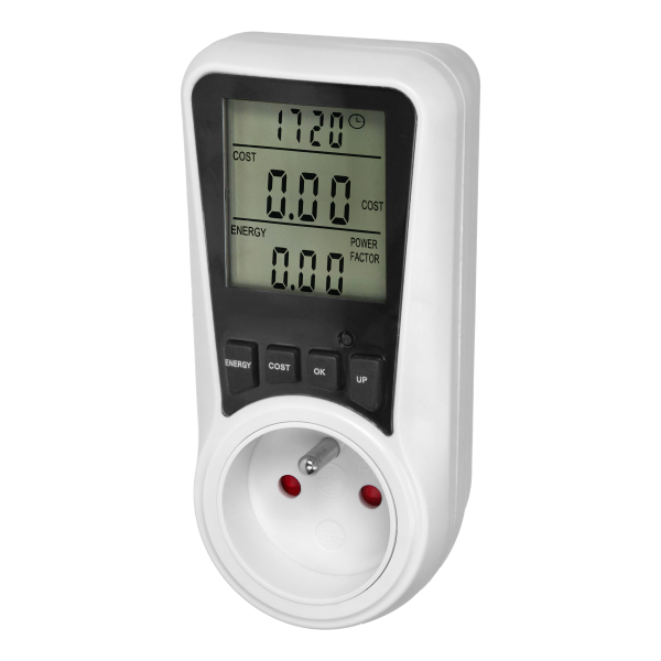 Dual tariff power meter with LCD, 2 tariffs, internal battery, 16A 230V