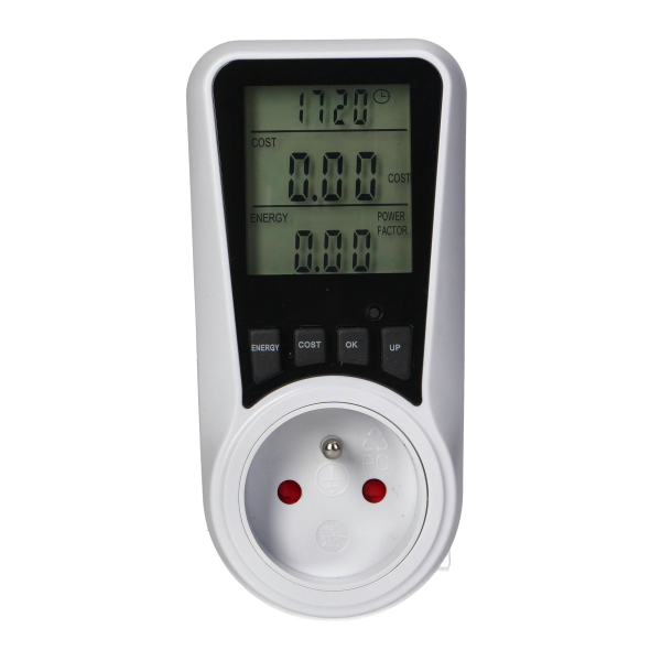 Dual tariff power meter with LCD, 2 tariffs, internal battery, 16A 230V