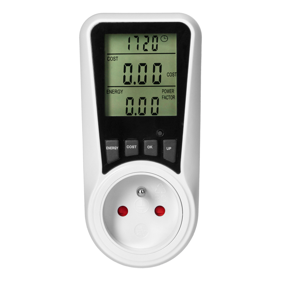 Dual tariff power meter with LCD, 2 tariffs, internal battery, 16A 230V