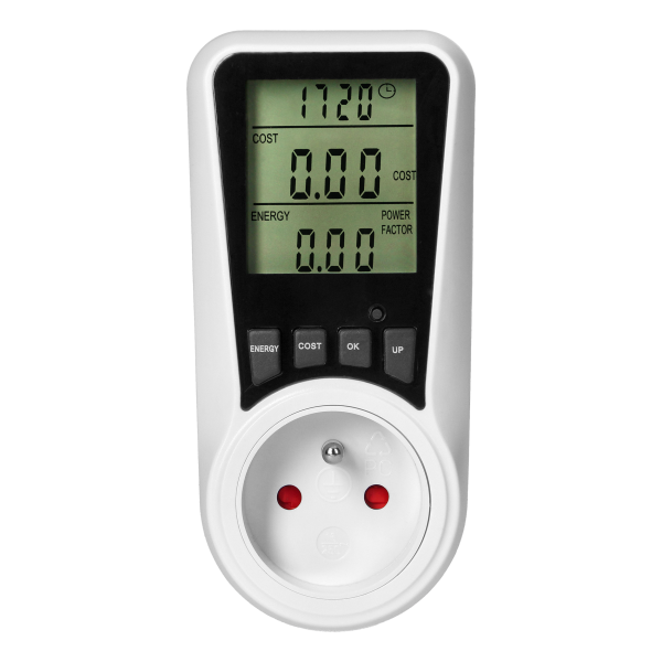Dual tariff power meter with LCD, 2 tariffs, internal battery, 16A 230V