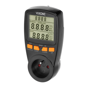 Dual tariff power meter with LCD display, two separate tariffs and integrated battery, black