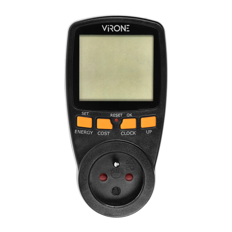 Dwutaryfowy watomierz, kalkulator energii z wyświetlaczem LCD, 2 oddzielne taryfy, wewnętrzny akumulator, czarny