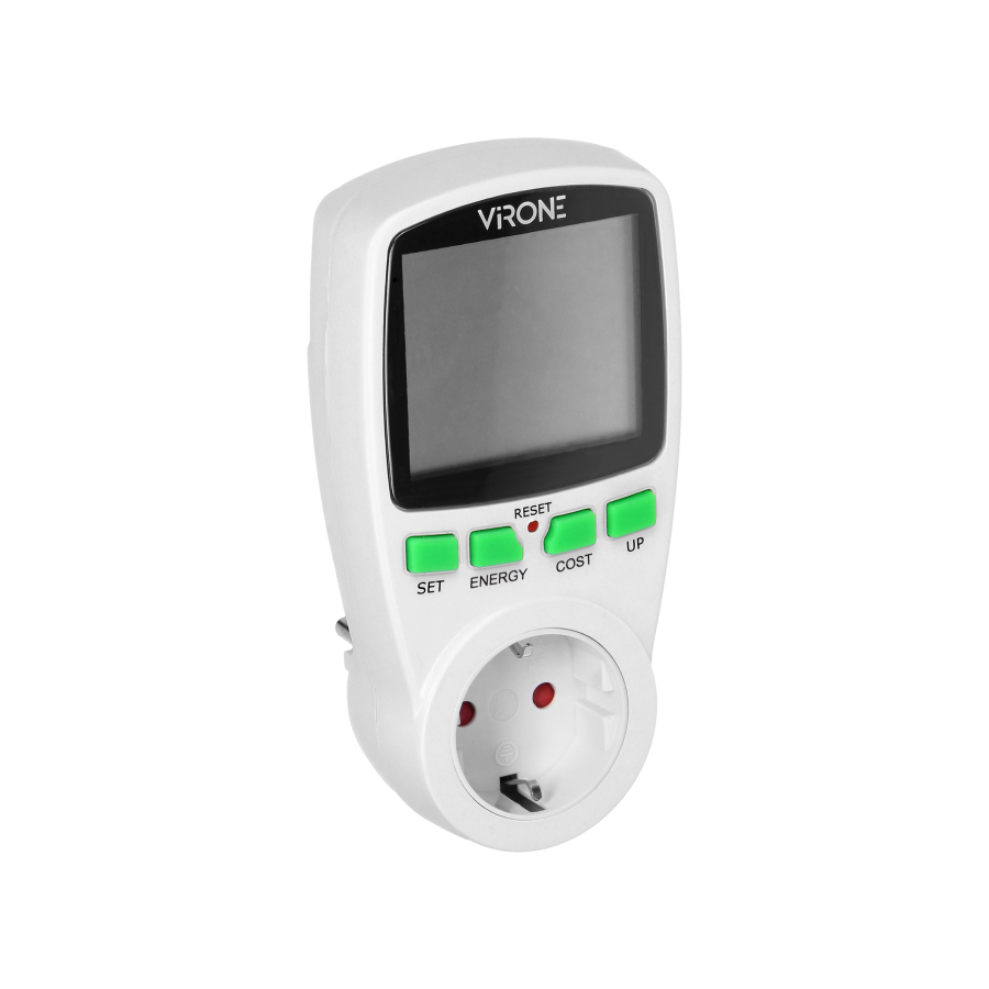 Single tariff power meter, energy calculator with LCD display, built-in battery ,Schuko