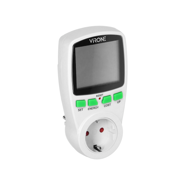 Single tariff power meter, energy calculator with LCD display, built-in battery ,Schuko