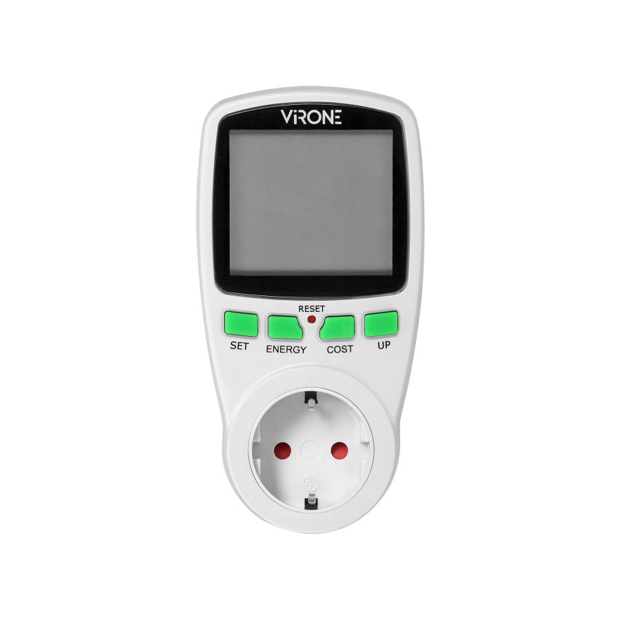 Single tariff power meter, energy calculator with LCD display, built-in battery ,Schuko