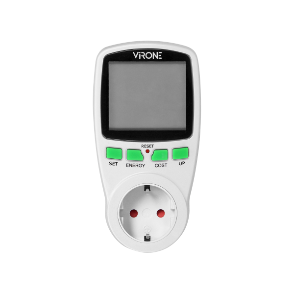 Single tariff power meter, energy calculator with LCD display, built-in battery ,Schuko