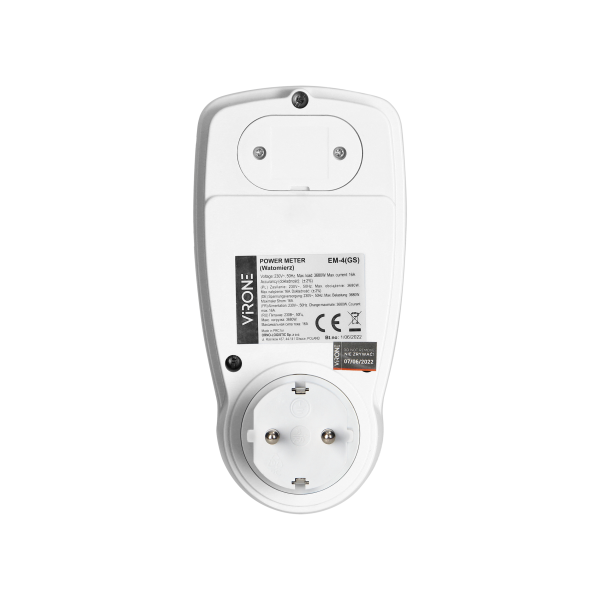 Single tariff power meter, energy calculator with LCD display, built-in battery ,Schuko