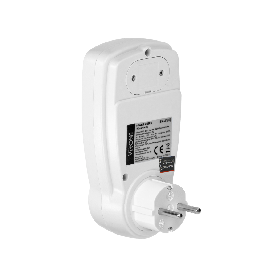 Single tariff power meter, energy calculator with LCD display, built-in battery ,Schuko