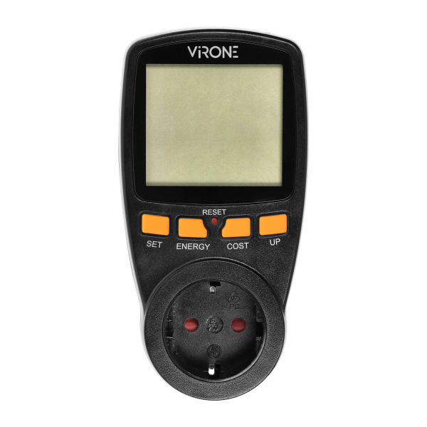 Single tariff power meter, energy calculator with LCD display, built-in battery, Schuko, black