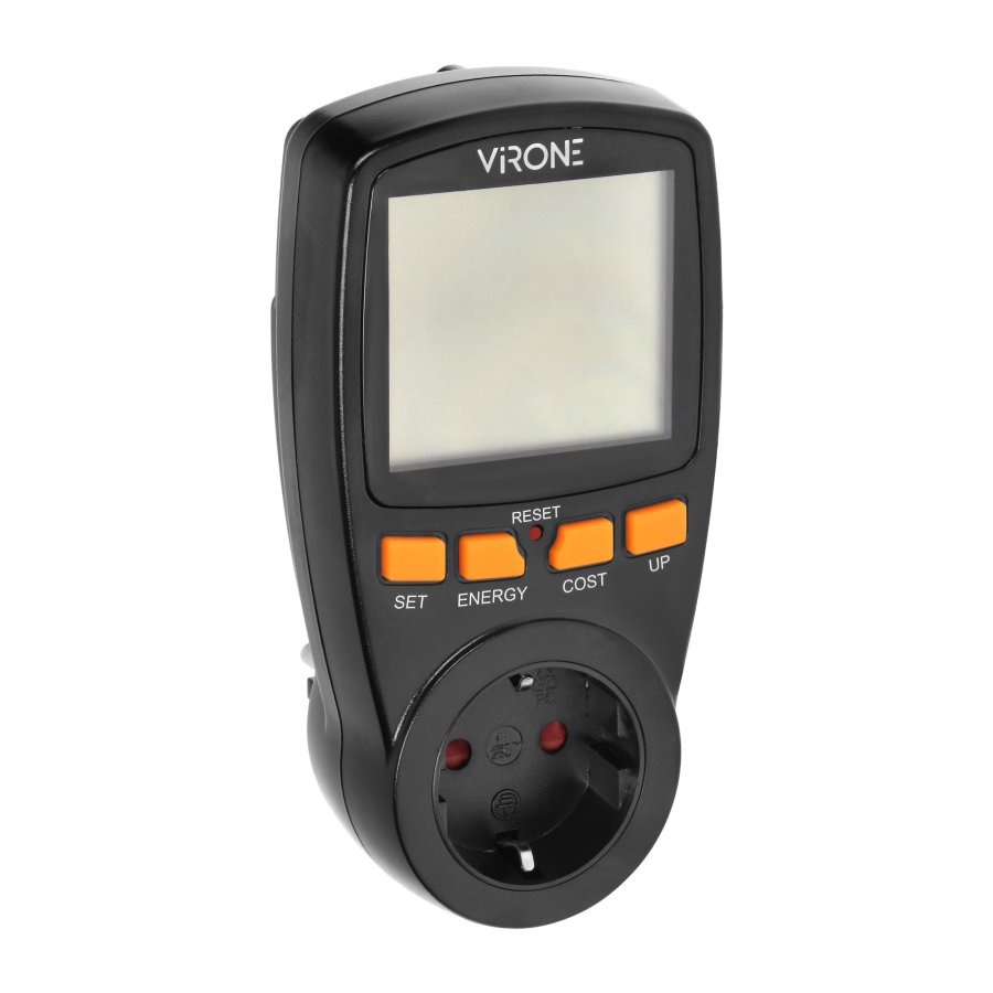 Single tariff power meter, energy calculator with LCD display, built-in battery, Schuko, black