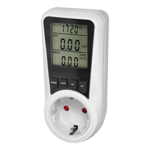Dwutaryfowy watomierz, kalkulator energii z wyświetlaczem LCD, 2 oddzielne taryfy, wewnętrzny akumulator, 16A 230V,wersja Schuko