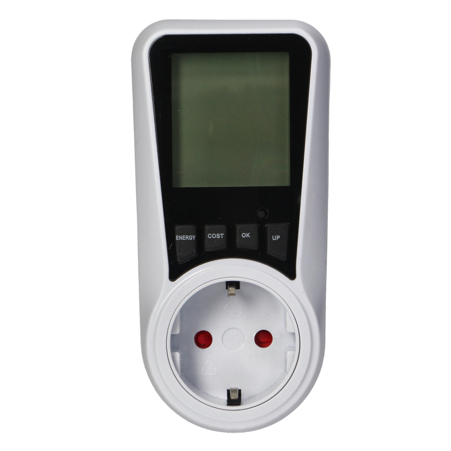 Dwutaryfowy watomierz, kalkulator energii z wyświetlaczem LCD, 2 oddzielne taryfy, wewnętrzny akumulator, 16A 230V,wersja Schuko