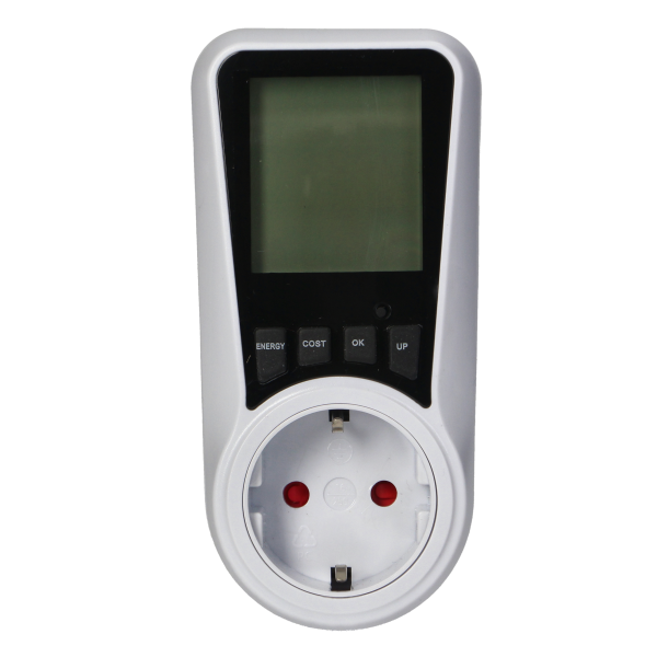Dwutaryfowy watomierz, kalkulator energii z wyświetlaczem LCD, 2 oddzielne taryfy, wewnętrzny akumulator, 16A 230V,wersja Schuko