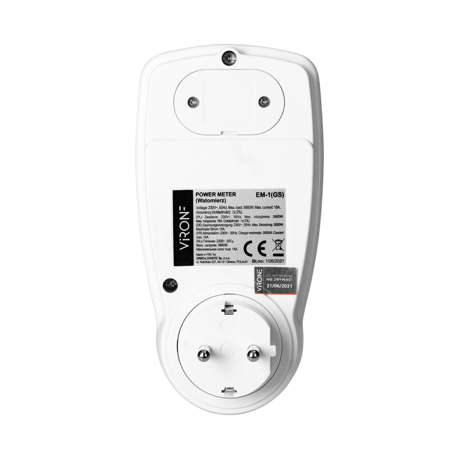 Dual tariff power meter with LCD display, 2 separate tariffs, inbuilt battery, Schuko