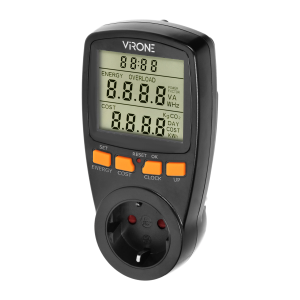 Dual tariff power meter, energy calculator, Schuko, black
