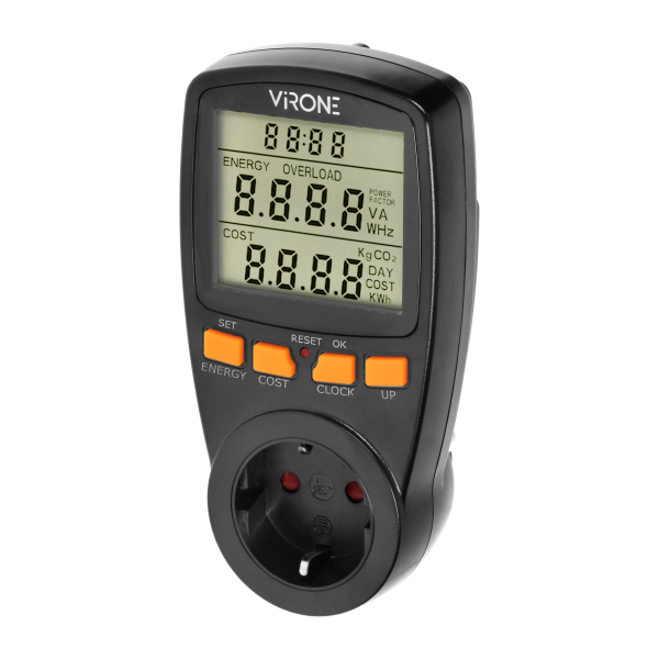 Dual tariff power meter, energy calculator, Schuko, black