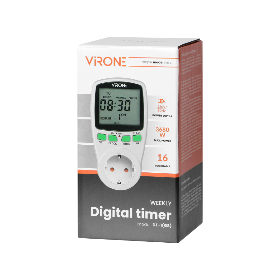 Digital timer with LCD display, Schuko