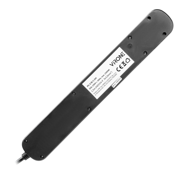 Power strip with surge protection and main switch, 5 sockets 2P+E, 1.5m cable, 2xUSB 2.1A chargers and flat plug