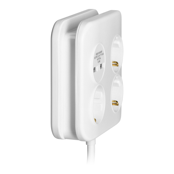 Kwadratowa listwa zasilająca z ładowarką USB  3x2P+Z (Schuko), 2xUSB-A, kabel 3x1,5mm2, 1,4m