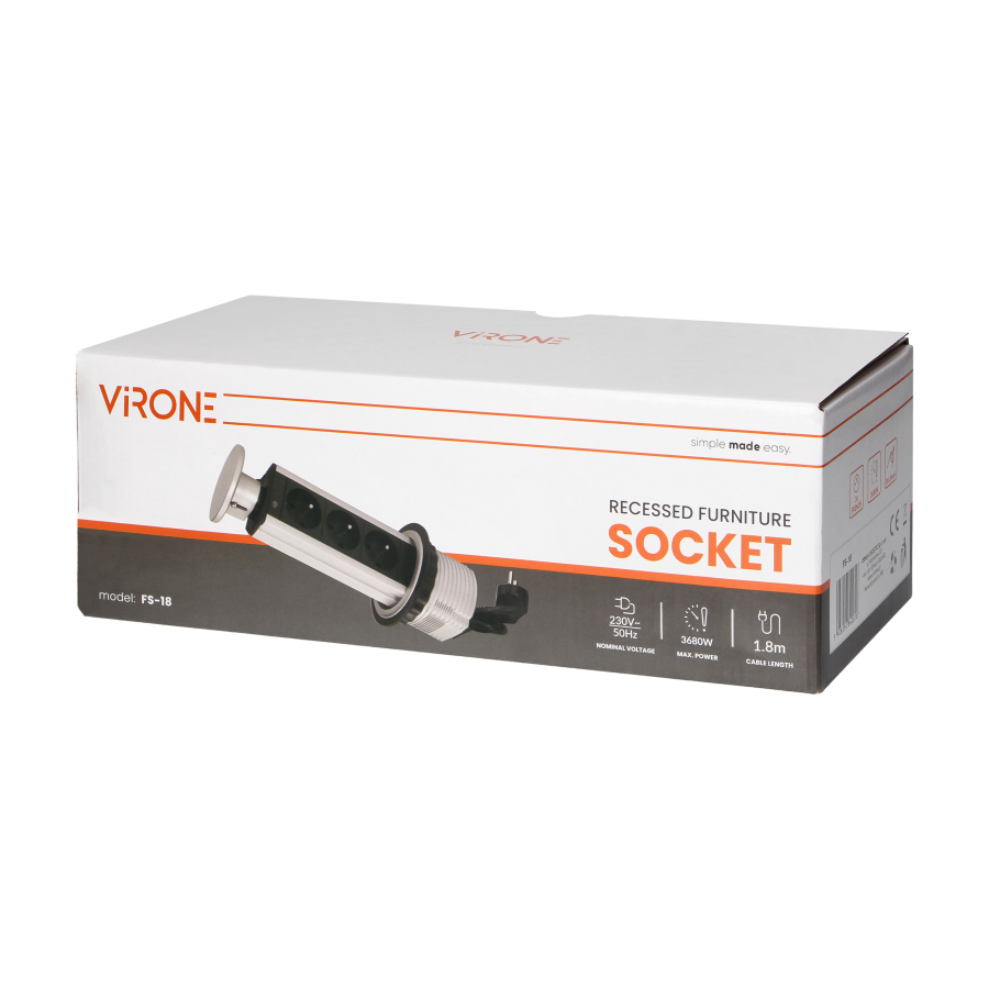 Recessed furniture socket, 3x2P+E, 1.8m