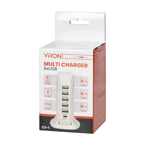 Charging station 5 x USB A, 1 x USB C; 5V DC / 6A