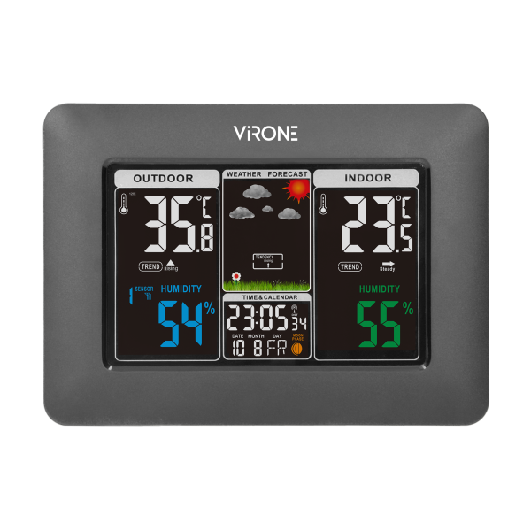 Wireless weather station with outdoor and indoor humidity and temperature indications, black