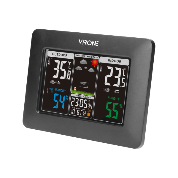 Wireless weather station with outdoor and indoor humidity and temperature indications, black