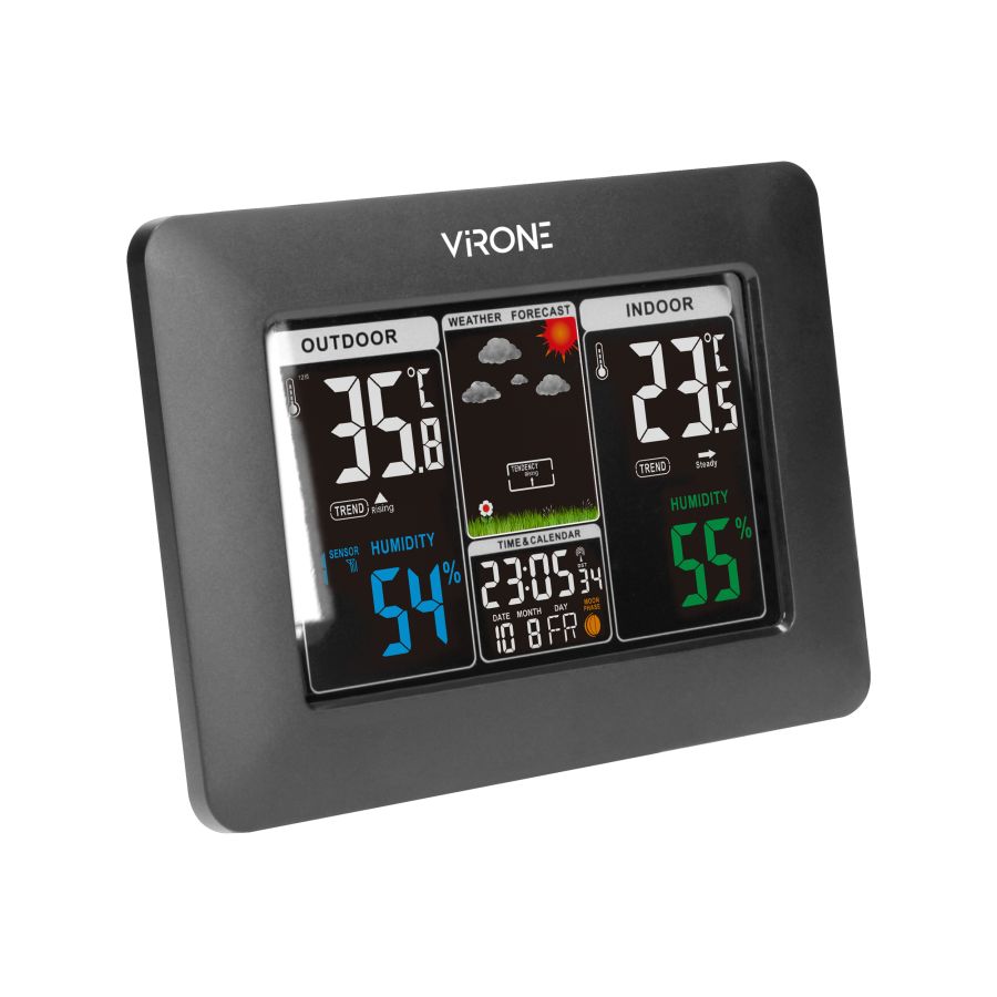 Wireless weather station with outdoor and indoor humidity and temperature indications, black