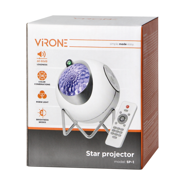 Star projector 15 modes, 5 relaxing sounds, possibility to play your own music via bluetooth, remote control, battery-powered