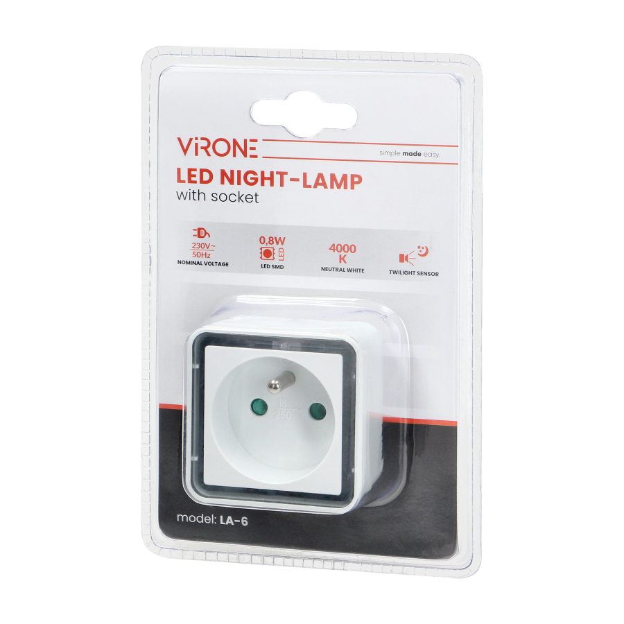 Plug-in LED night lamp with 230V socket, 4000K