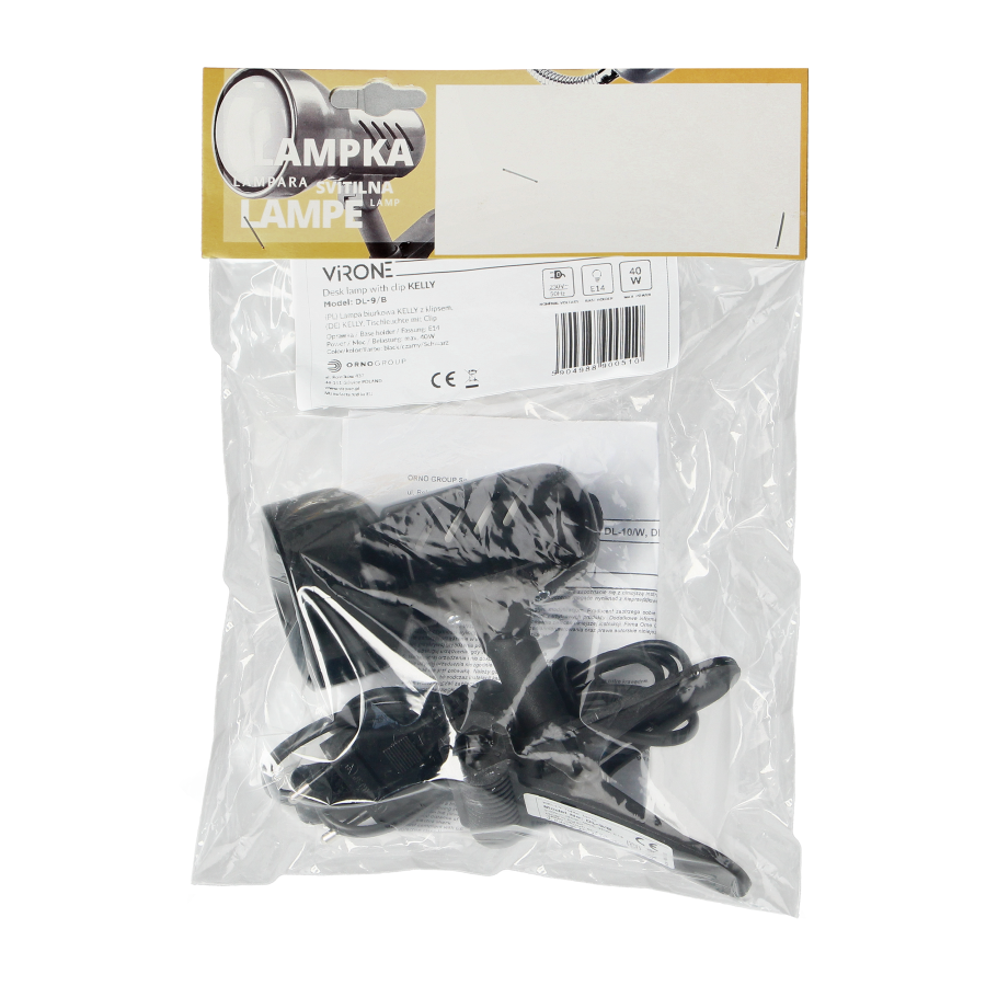 KELLY, lampa biurkowa z klipsem, 40W, E14, stal + tworzywo, czarna