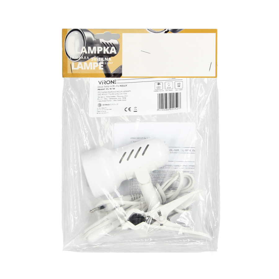 KELLY, desk lamp with clip, 40W, E14, steel + plastic, white