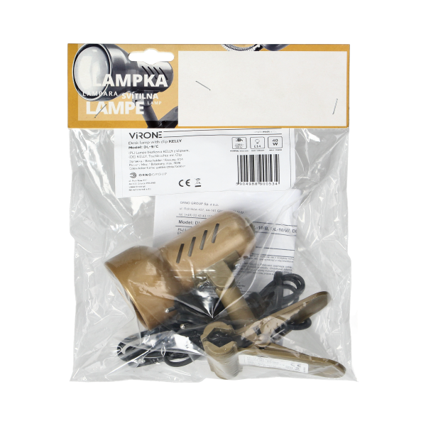 KELLY, lampa biurkowa z klipsem, 40W, E14, stal + tworzywo, złota