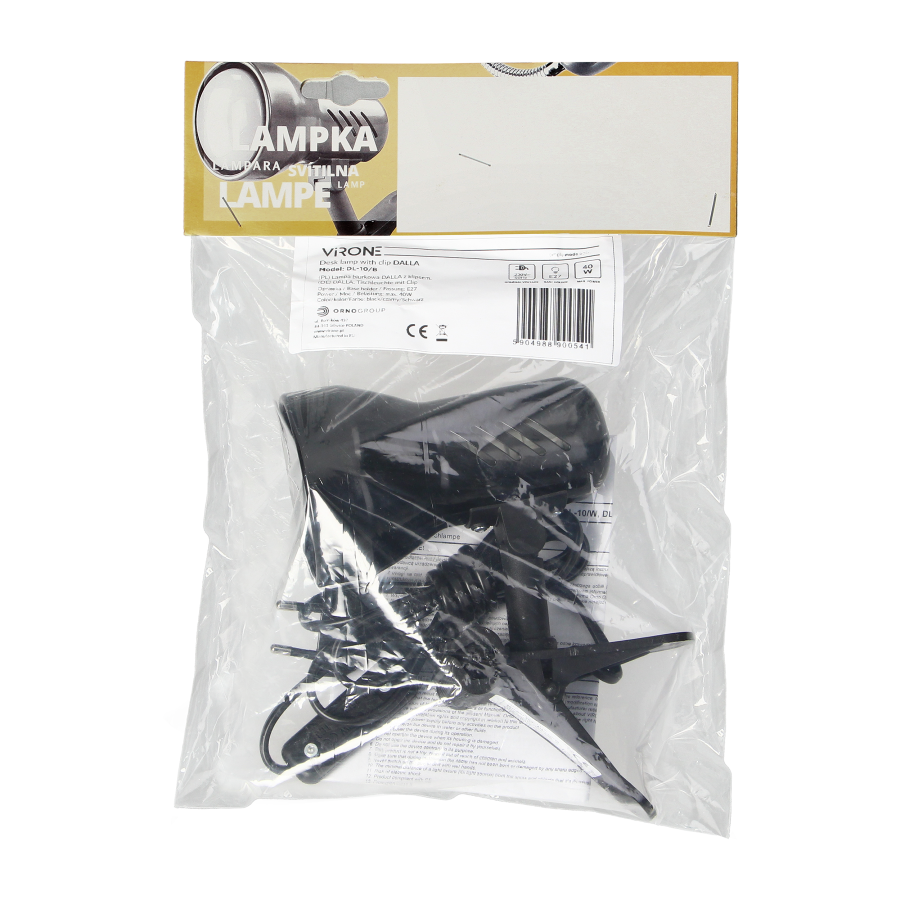 DALLA, desk lamp with clip, 40W, E27, steel + plastic, black