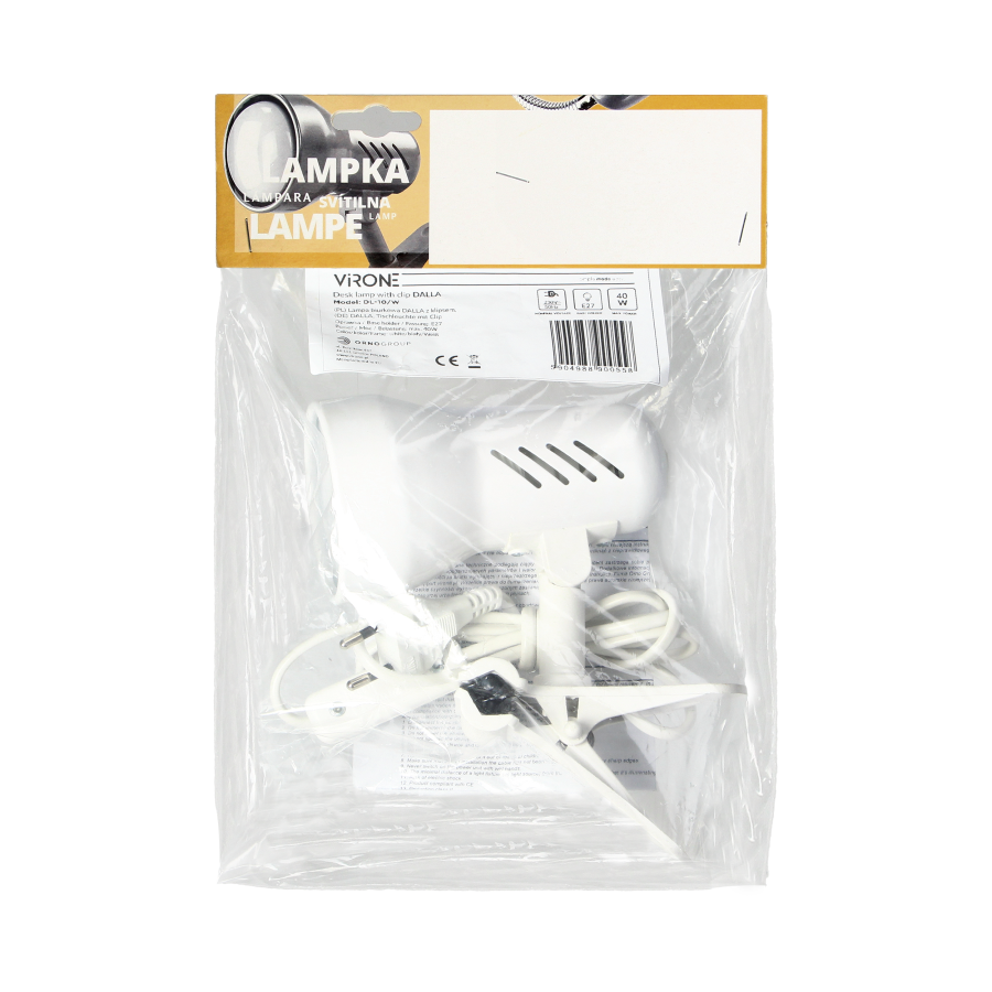 DALLA, desk lamp with clip, 40W, E27, steel + plastic, white