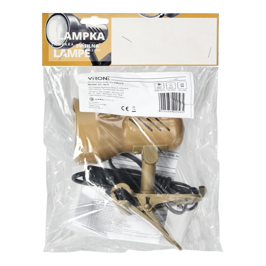 DALLA, desk lamp with clip, 40W, E27, steel + plastic, gold