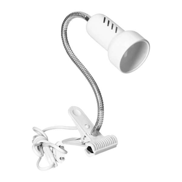 LUKE, lampa biurkowa z klipsem, flex, 40W, E14, stal + tworzywo, biała