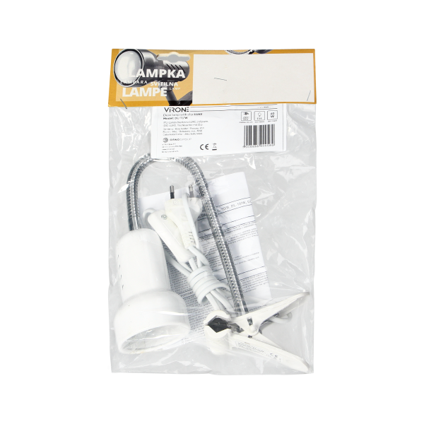 LUKE, lampa biurkowa z klipsem, flex, 40W, E14, stal + tworzywo, biała