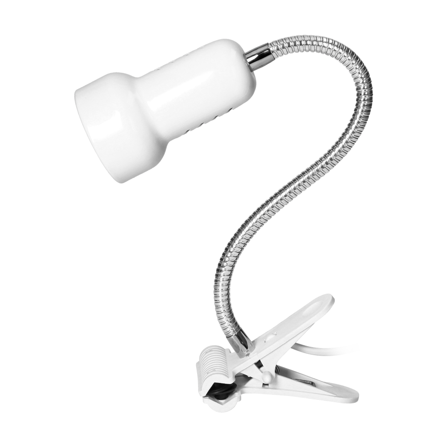 LUKE, lampa biurkowa z klipsem, flex, 40W, E14, stal + tworzywo, biała