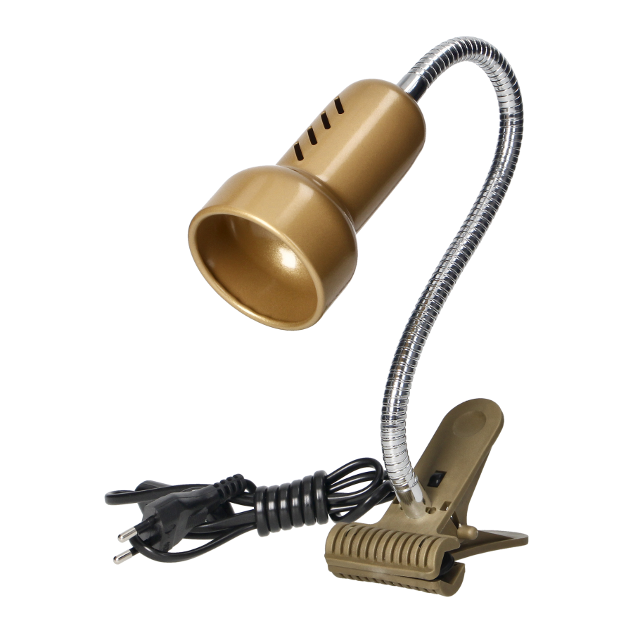 LUKE, lampa biurkowa z klipsem, flex, 40W, E14, stal + tworzywo, złota
