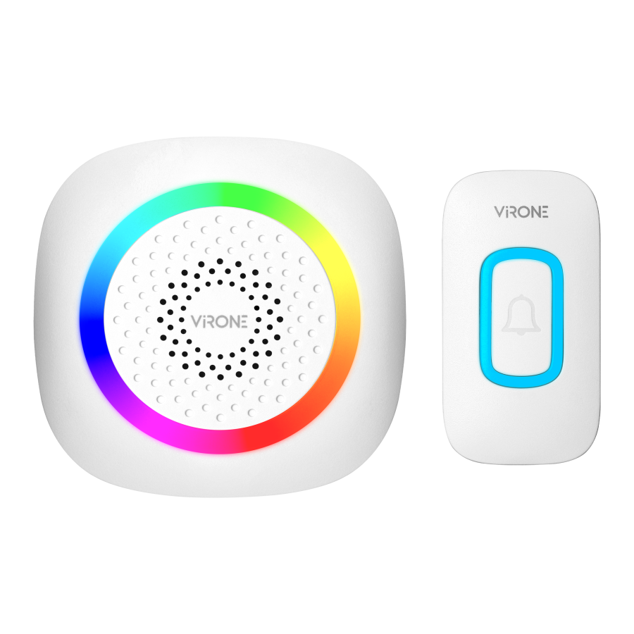 PELA AC, wireless battery-powered doorbell, learning system, 60 sounds, LED RGB, 300m, white